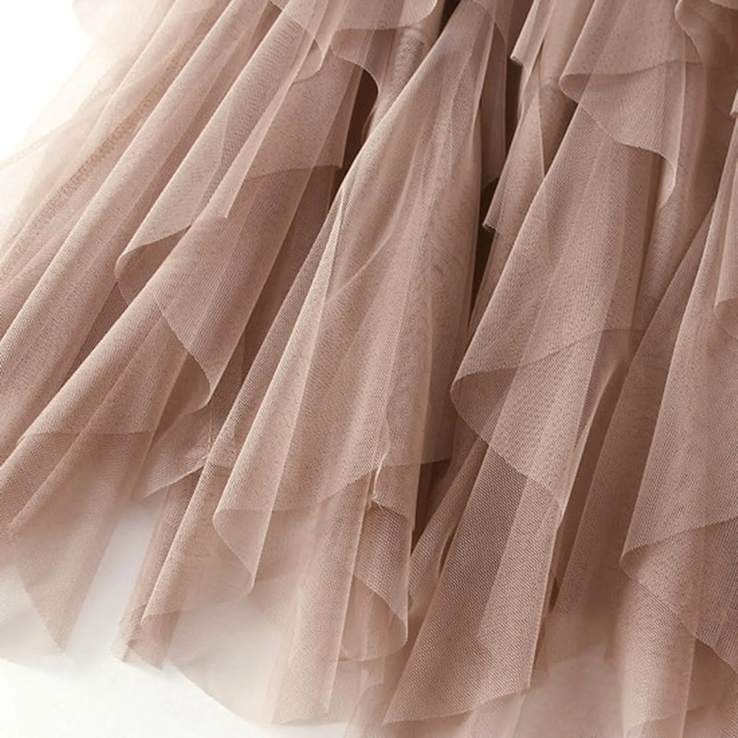 Women High Elastic Waist Mesh Layered Long Fairy Tulle Skirt Irregular Hem Pleated Tutu A-Line Midi Skirts