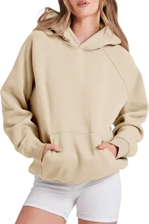 Women Hoodies Fleece Oversize Sweatshirt Casual Basic Long Sleeve Athletic Workout Pullover Fall Clothes