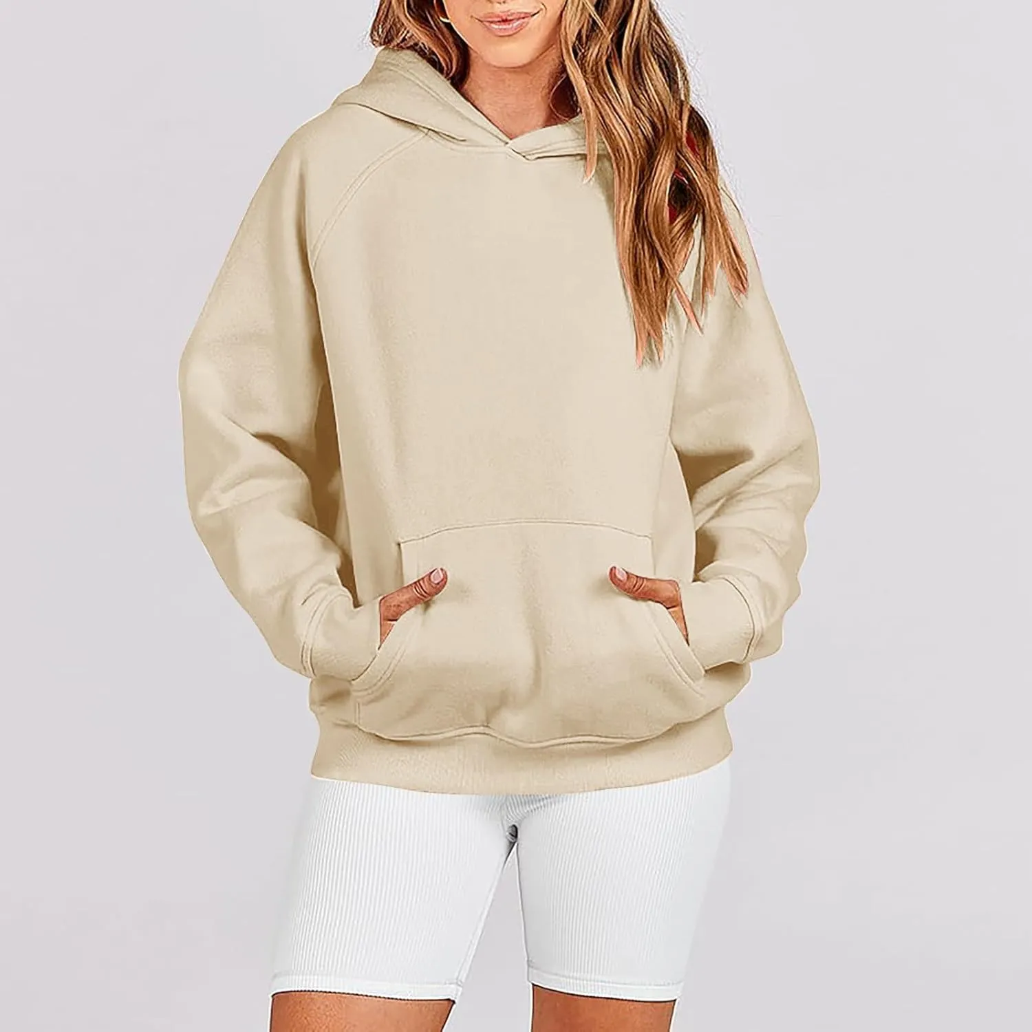 Women Hoodies Fleece Oversize Sweatshirt Casual Basic Long Sleeve Athletic Workout Pullover Fall Clothes