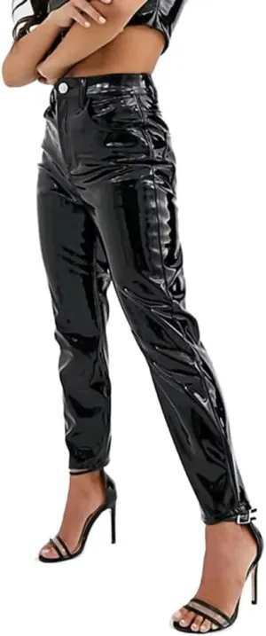 Women Shiny PU Latex Leather PVC Pants Slim Sexy Leggings Stretchy High Waist Bodycon Tight Trousers