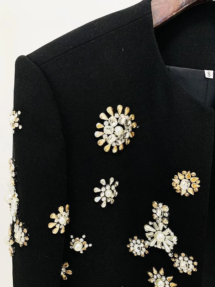Women's 2 Piece Diamond Pearl Pant Suit Set Slim Fit Luxury Jacket Pants Party Wedding Outfits