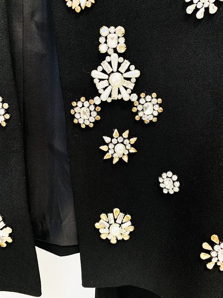 Women's 2 Piece Diamond Pearl Pant Suit Set Slim Fit Luxury Jacket Pants Party Wedding Outfits