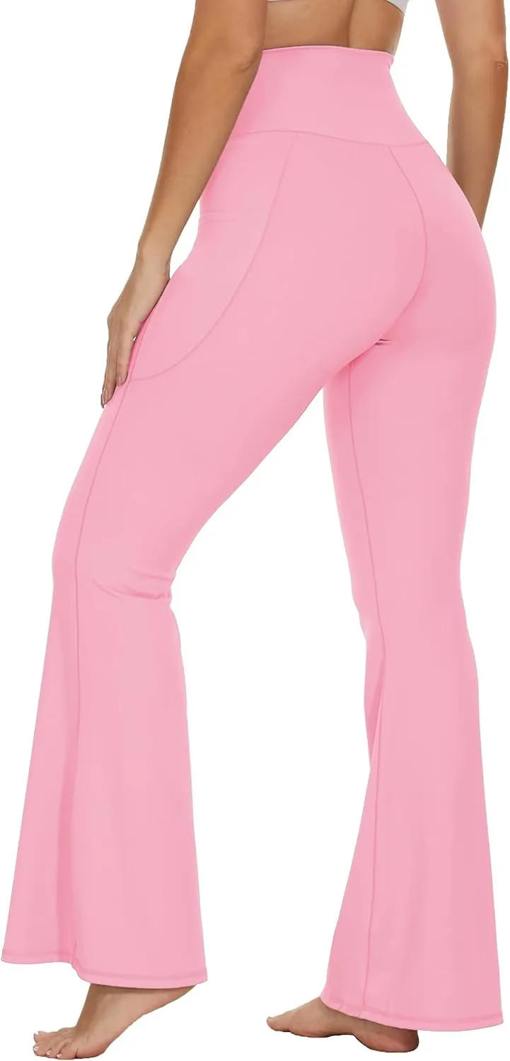 Womens 28"/30"/32"/34" Flare Crossover Leggings with Tummy Control, High Waist Wide Leg Yoga Pants with Pockets