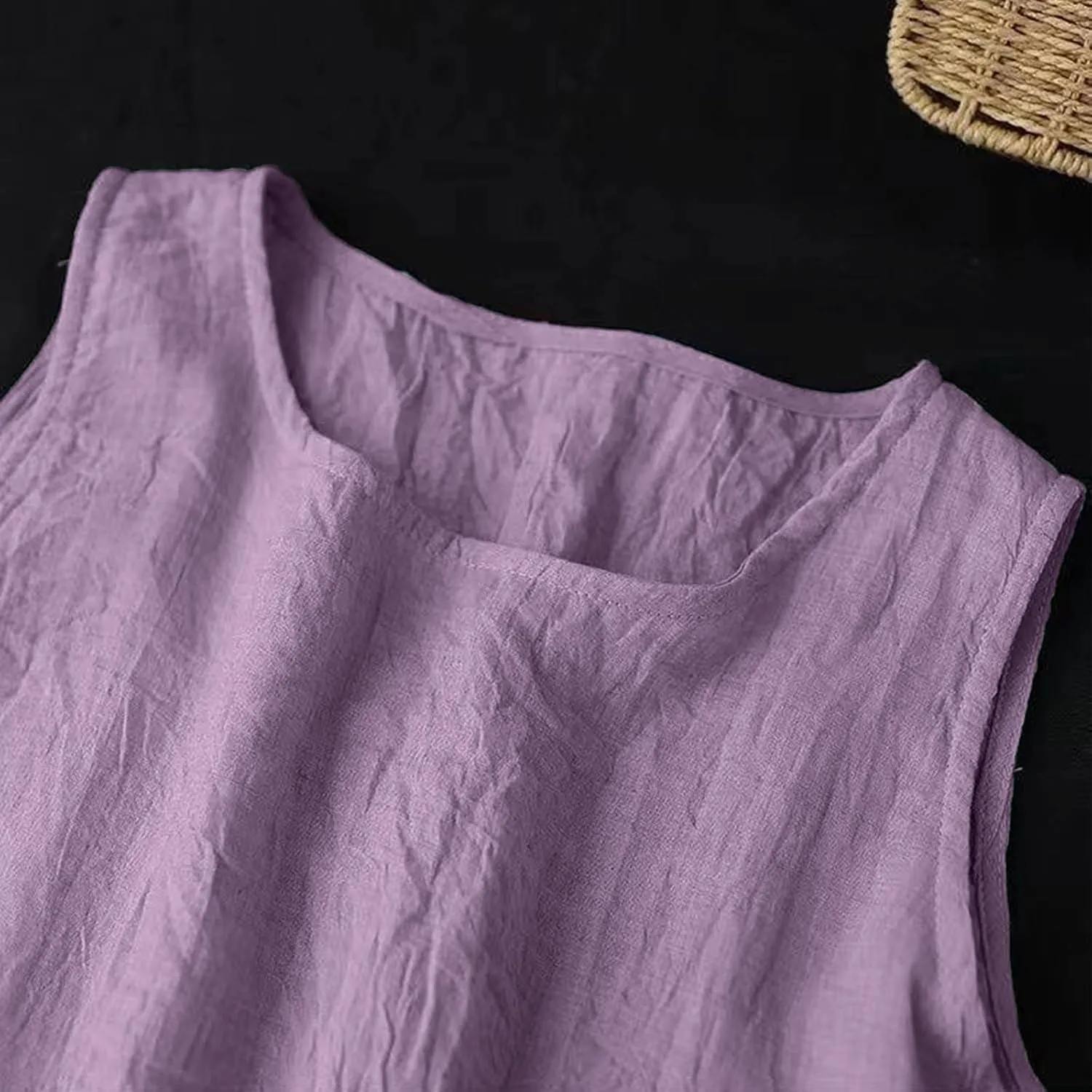 Womens Casual Cotton Linen Sleeveless Midi Dress Plus Size Loose Fit Flowy Tank Tops Dress Summer Beach Long Dresses