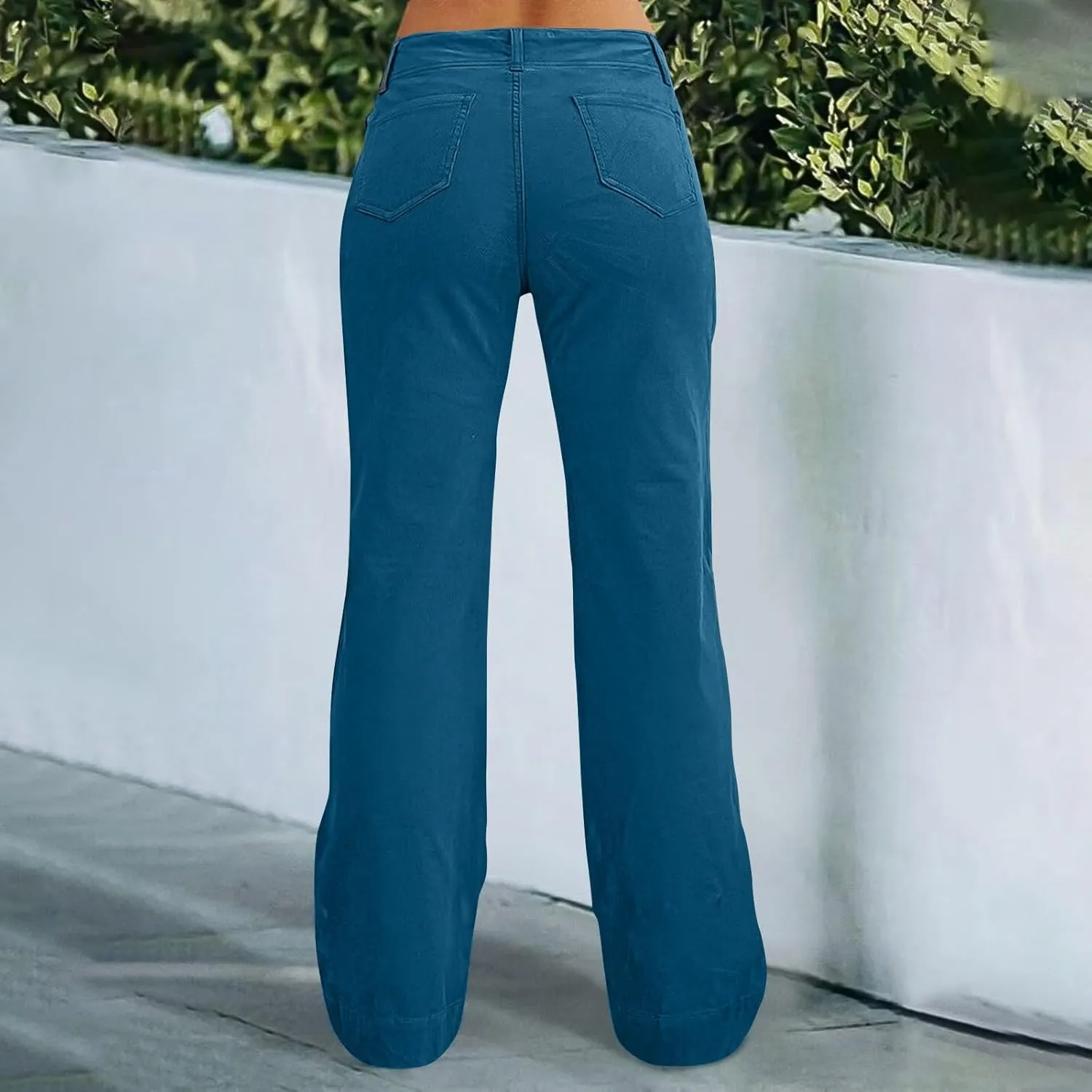 Womens Casual Stretch Twill Pants Classic Straight Fit Chino Pant High Waisted Work Outdoor Flare Pants with Pockets