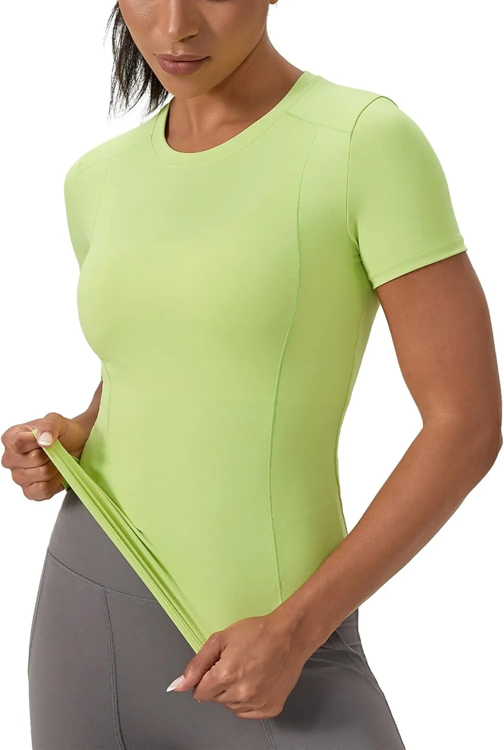 Women's Compression Shirts Short Sleeve Crewneck Athletic Nylon Workout Tops Yoga Gym Quick Dry Tee Shirts