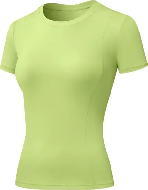 Women's Compression Shirts Short Sleeve Crewneck Athletic Nylon Workout Tops Yoga Gym Quick Dry Tee Shirts