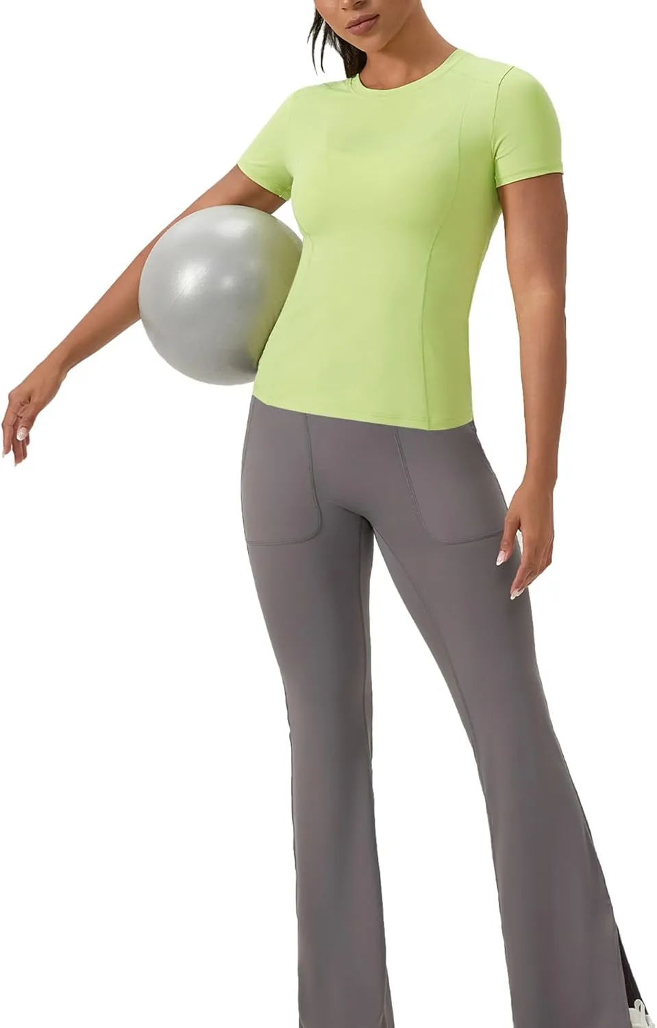 Women's Compression Shirts Short Sleeve Crewneck Athletic Nylon Workout Tops Yoga Gym Quick Dry Tee Shirts