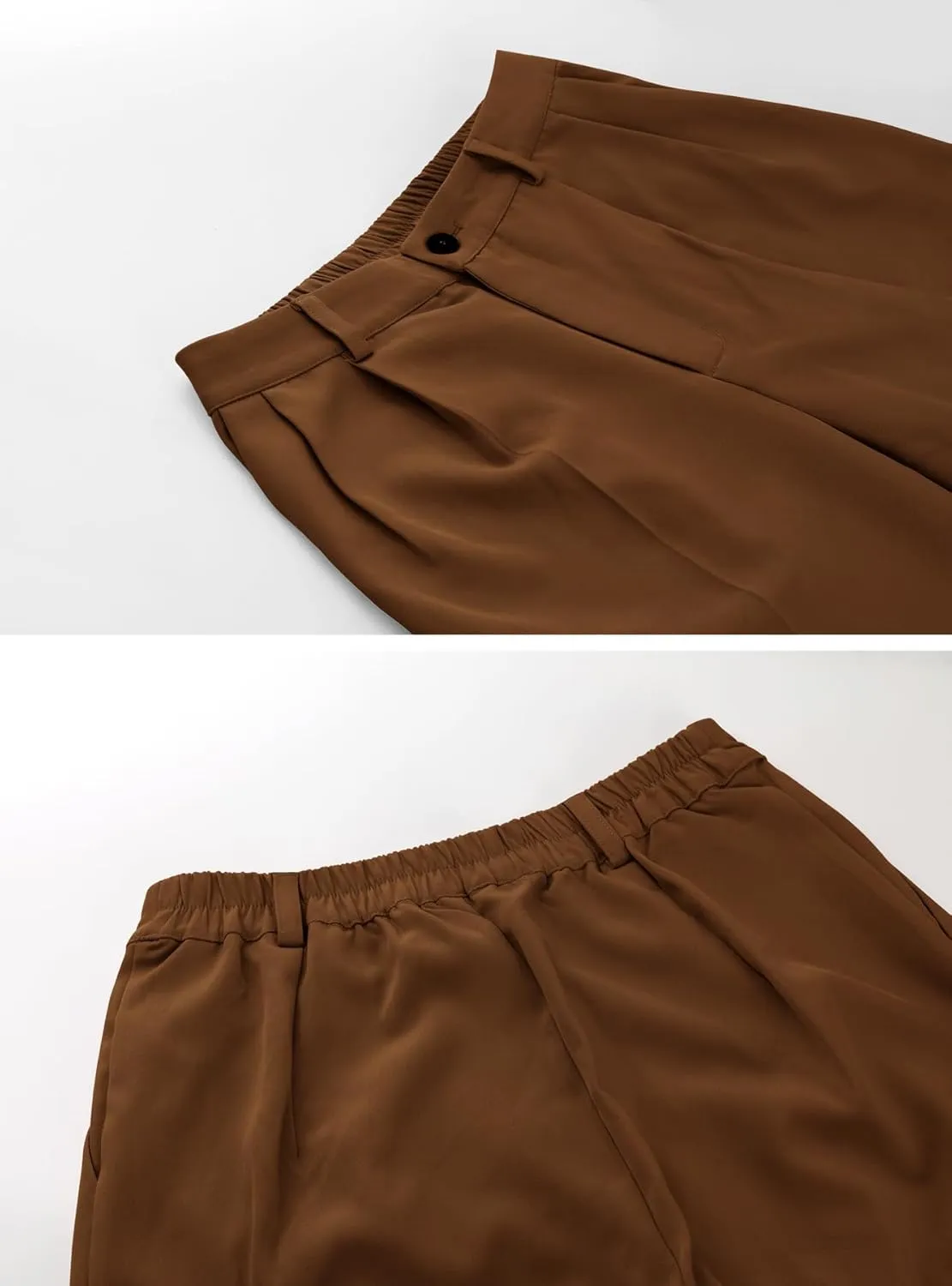 Women's Half-Elastic Waist Dress Pants Wide Leg Cropped Trousers for Business Casual Work