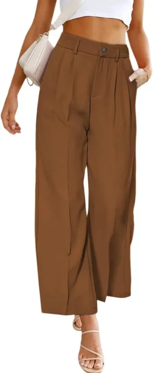 Women's Half-Elastic Waist Dress Pants Wide Leg Cropped Trousers for Business Casual Work
