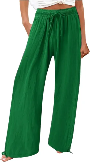 Women's Hiking Pants with Pockets Drawstring Elastic Casual High Waist Straight Wide Leg Trouser for Women 2025