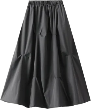 Women's Irregular Pleated A-Line Skirt,High Waist Mesh Midi Skirt for Spring and Summer