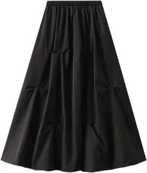 Women's Irregular Pleated A-Line Skirt,High Waist Mesh Midi Skirt for Spring and Summer