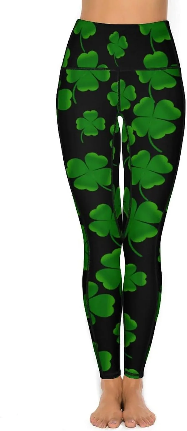 Women's Leggings Yoga Pant High Waisted Sports Trouser Clover Green Athletic Workout Leggings for St Patricks Day Gift