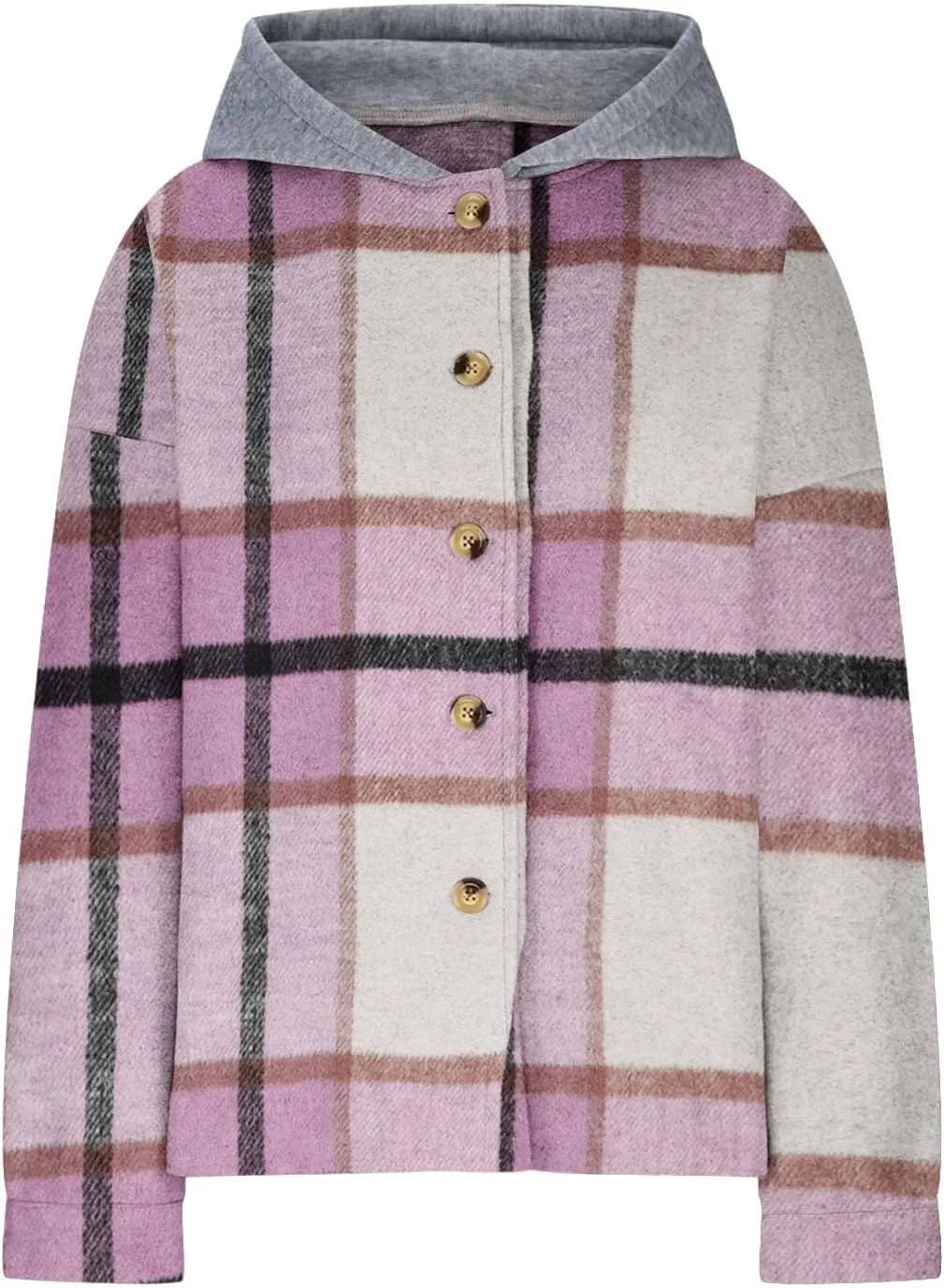 Womens Long Sleeve Button Down Plaid Shirts Casual Fall Fashion 2023 Flannel Shacket Hooded Jacket Hoodie Coats