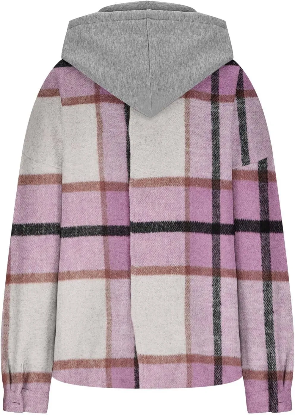 Womens Long Sleeve Button Down Plaid Shirts Casual Fall Fashion 2023 Flannel Shacket Hooded Jacket Hoodie Coats