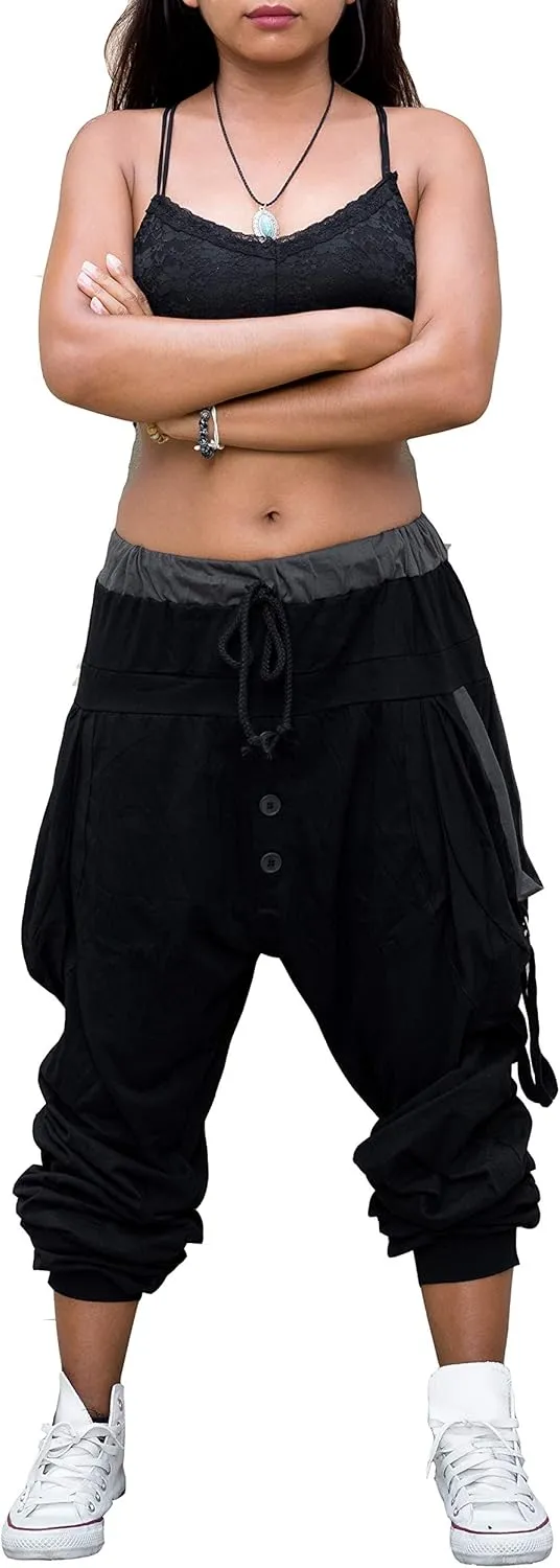 Women's Loose Harem Lounge Pants with Pockets Yoga Cotton Elastic Waist Joggers Baggy Trousers