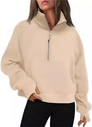 Womens Oversized Half Zip Cropped Sweatshirt, Quarter Zip Oversized Hoodies, Hoodies Fall Clothes Sweaters