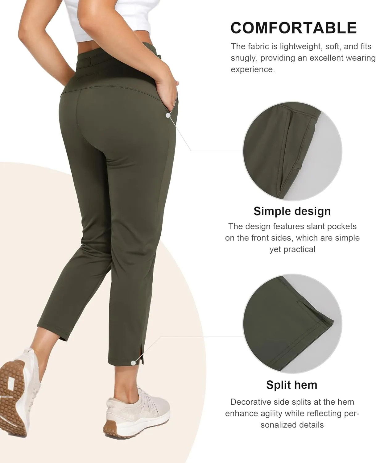 Women's Pants with Deep Pockets, 7/8 Stretch Ankle Sweatpants for Golf, Athletic, Lounge, Travel, Work