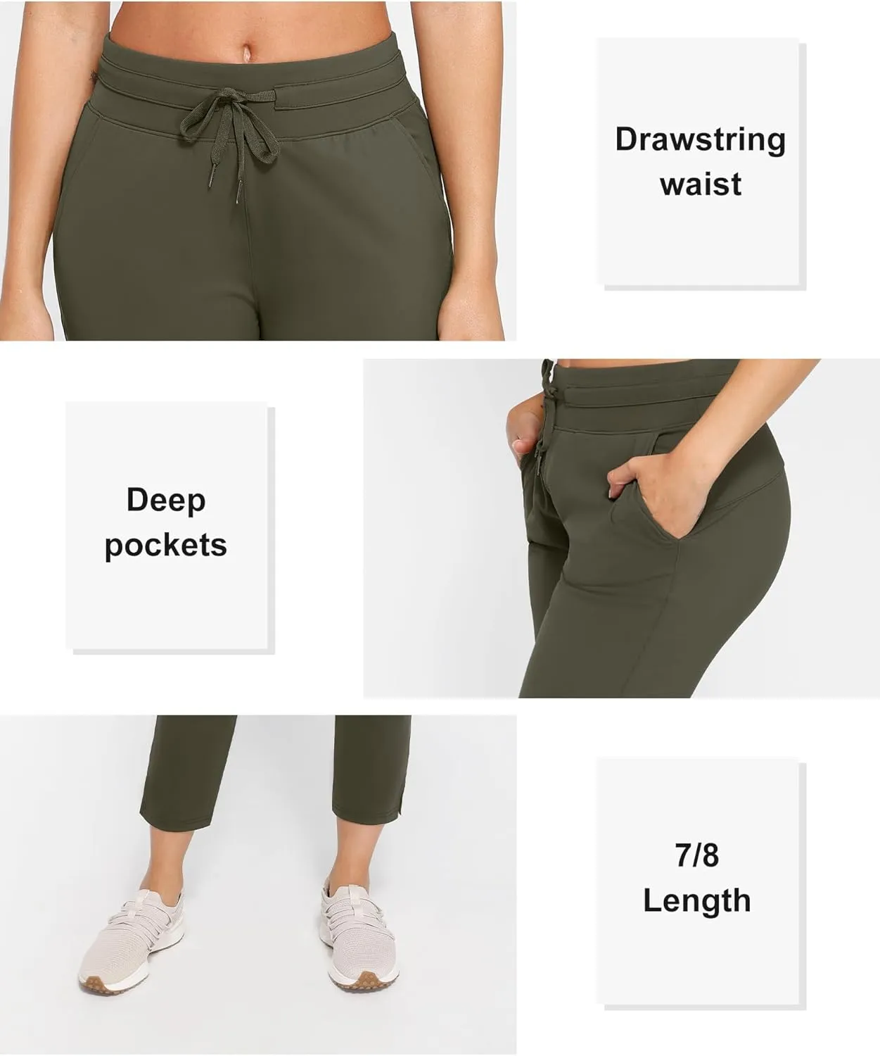 Women's Pants with Deep Pockets, 7/8 Stretch Ankle Sweatpants for Golf, Athletic, Lounge, Travel, Work