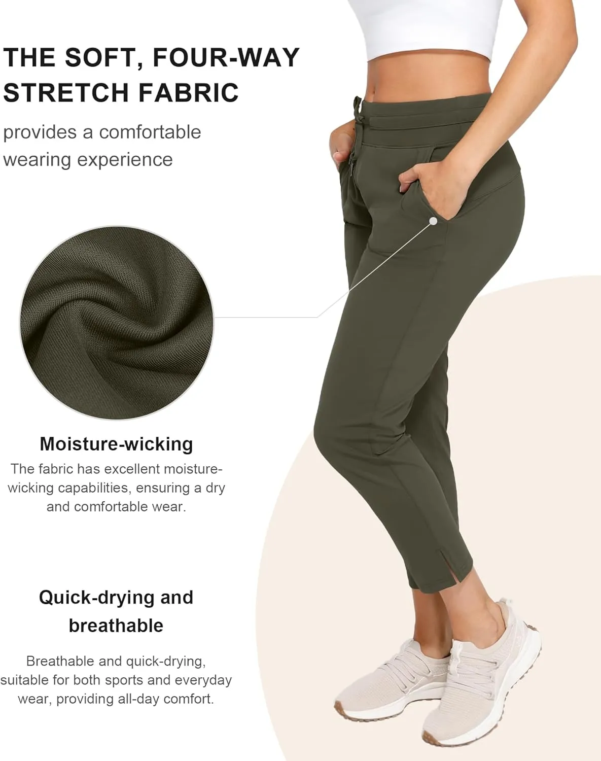 Women's Pants with Deep Pockets, 7/8 Stretch Ankle Sweatpants for Golf, Athletic, Lounge, Travel, Work