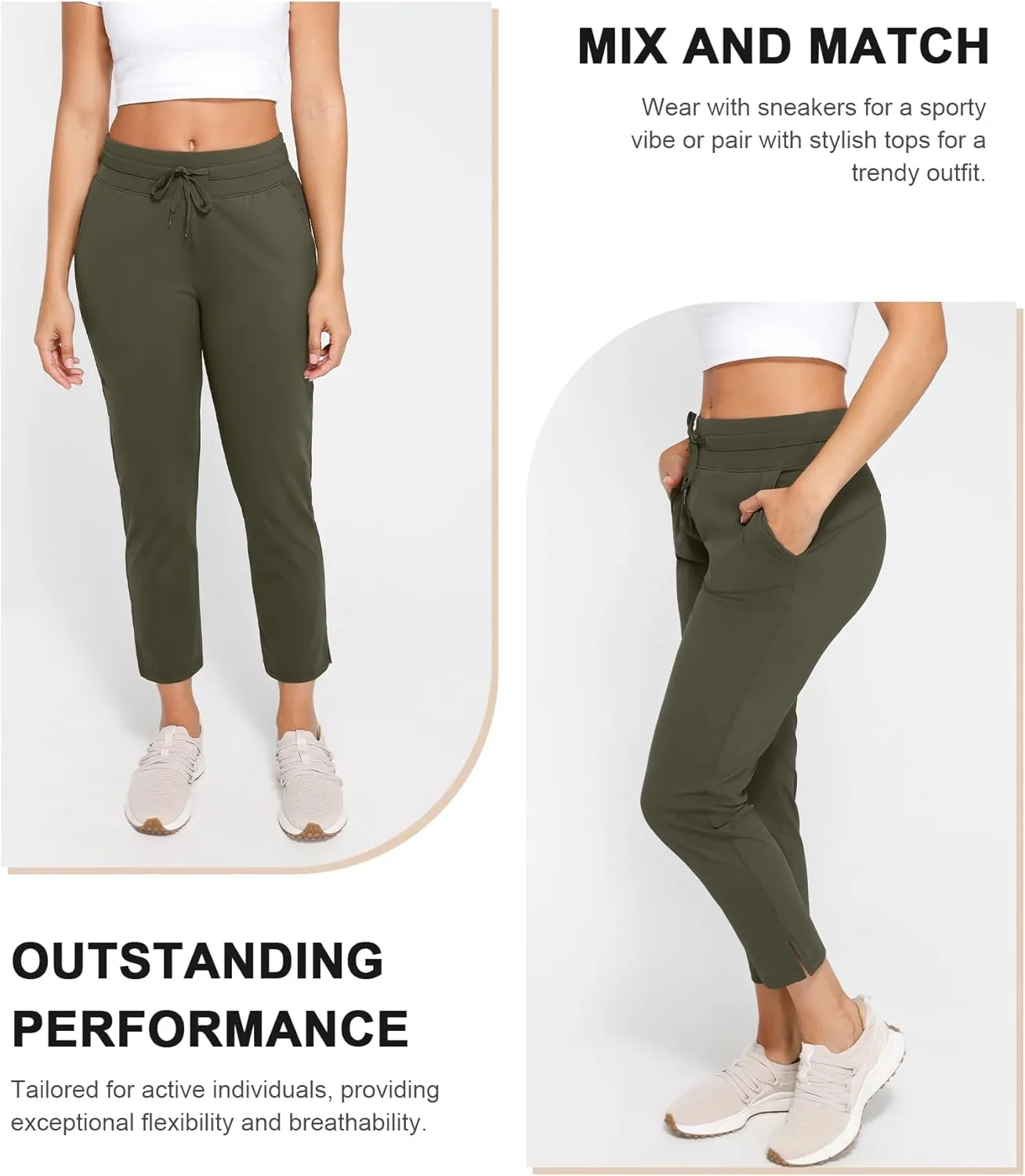 Women's Pants with Deep Pockets, 7/8 Stretch Ankle Sweatpants for Golf, Athletic, Lounge, Travel, Work