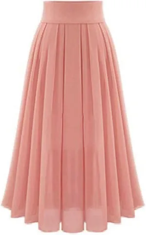 Womens Pleated Midi Skirt High Waist Boho Swing Pleated Skirt Chiffon Casual Elastic A-line Long Skirts