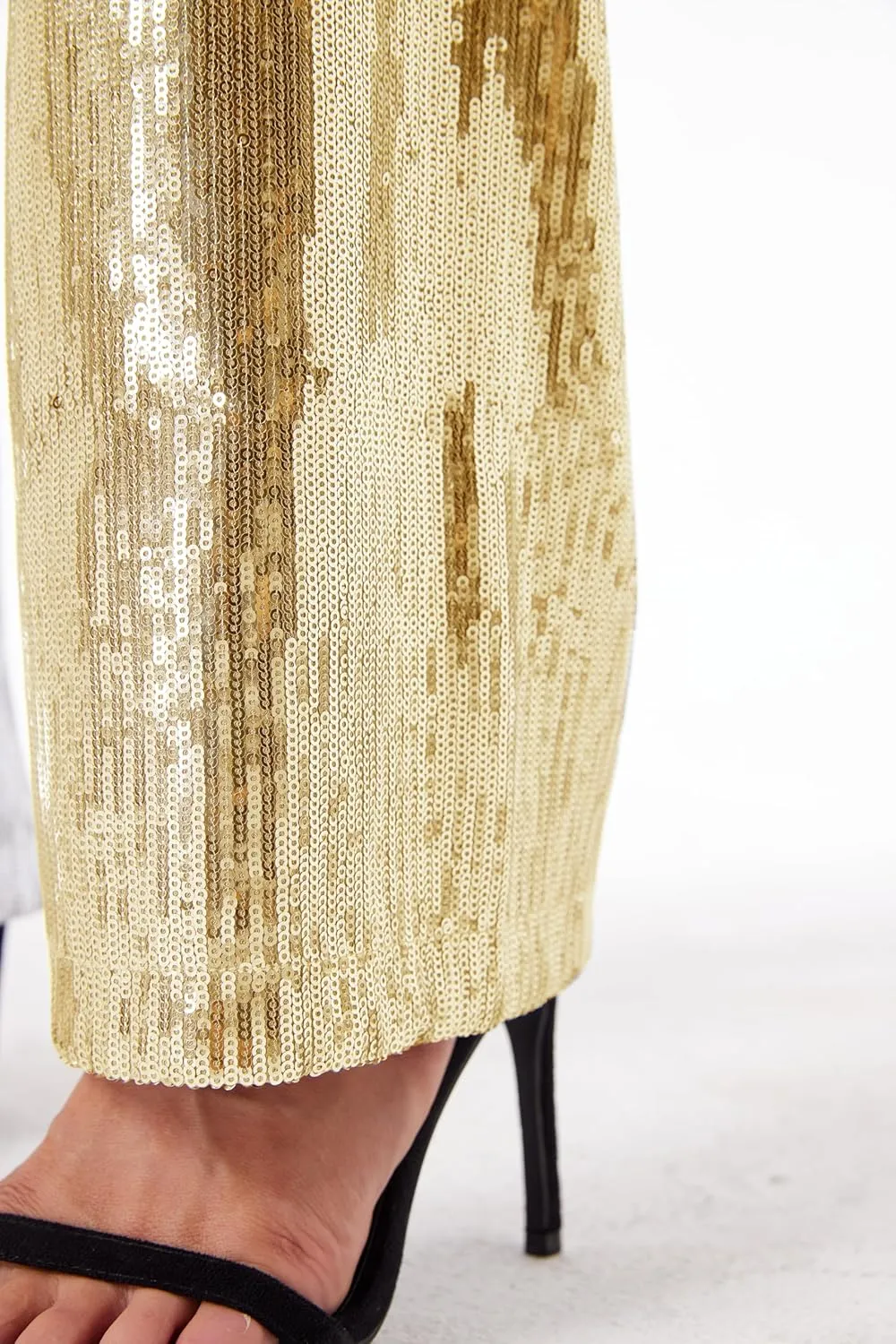 Women's Sequin Pants Shiny Sparkly Party Club Night Out Metallic Casual Wide Leg Pants Trousers