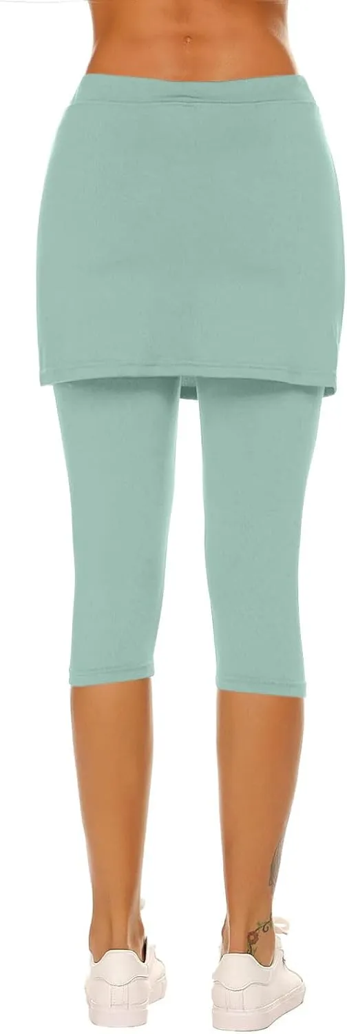 Womens Skirted Leggings Thin Workout Tennis Skorts Capris Elastic Waist Yoga Pants Athletic Legging with Skirt 2025