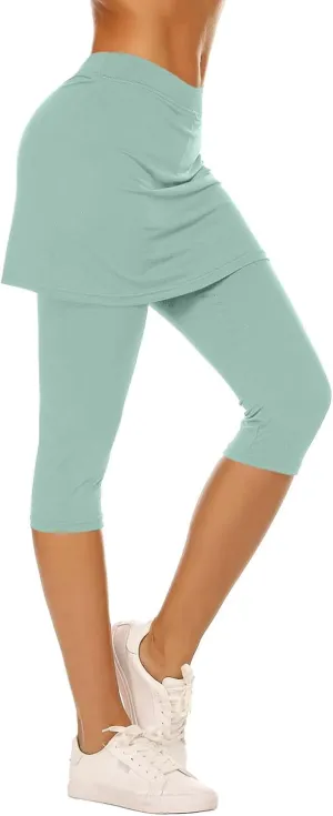 Womens Skirted Leggings Thin Workout Tennis Skorts Capris Elastic Waist Yoga Pants Athletic Legging with Skirt 2025