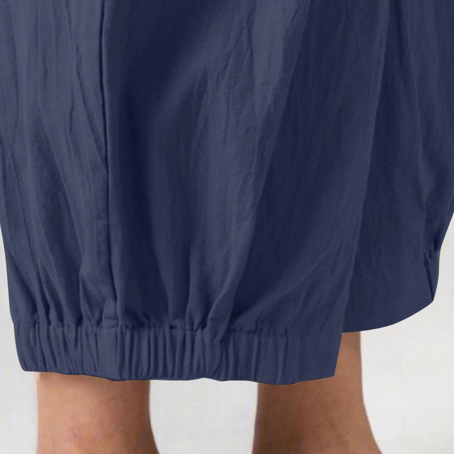 Women's Summer Linen Pants High Waisted Drawstring Printed Bohemian Capris Trousers