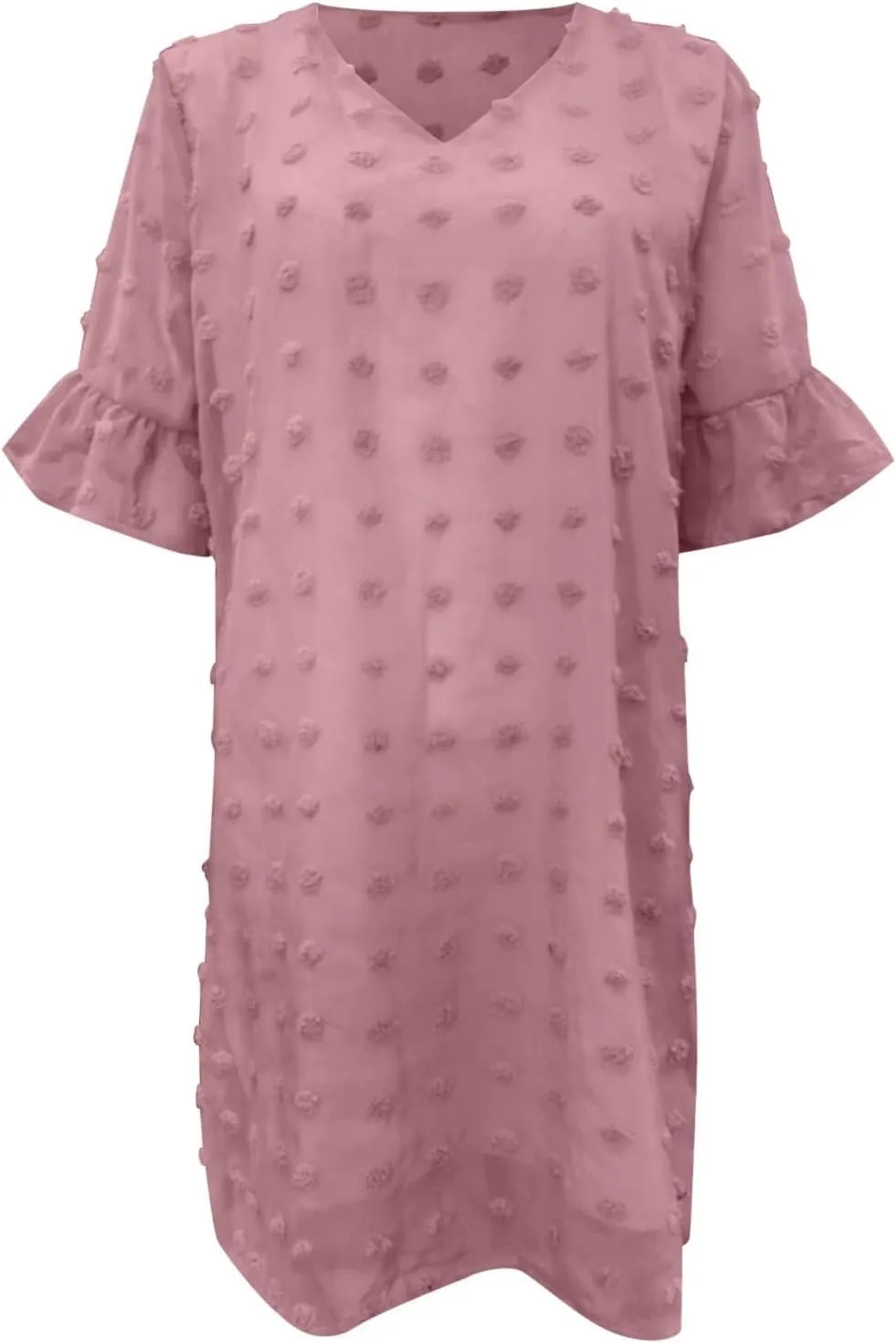Womens V Neck Casual Vacation Dress Short Sleeve Smocked Swiss Dot Swing Ruffle Mini Beach Summer Dresses 2025 Trendy
