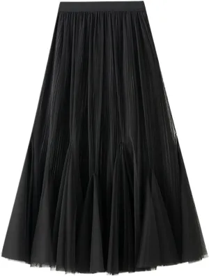Women's Vintage Tulle A-Line Midi Skirt for Fall