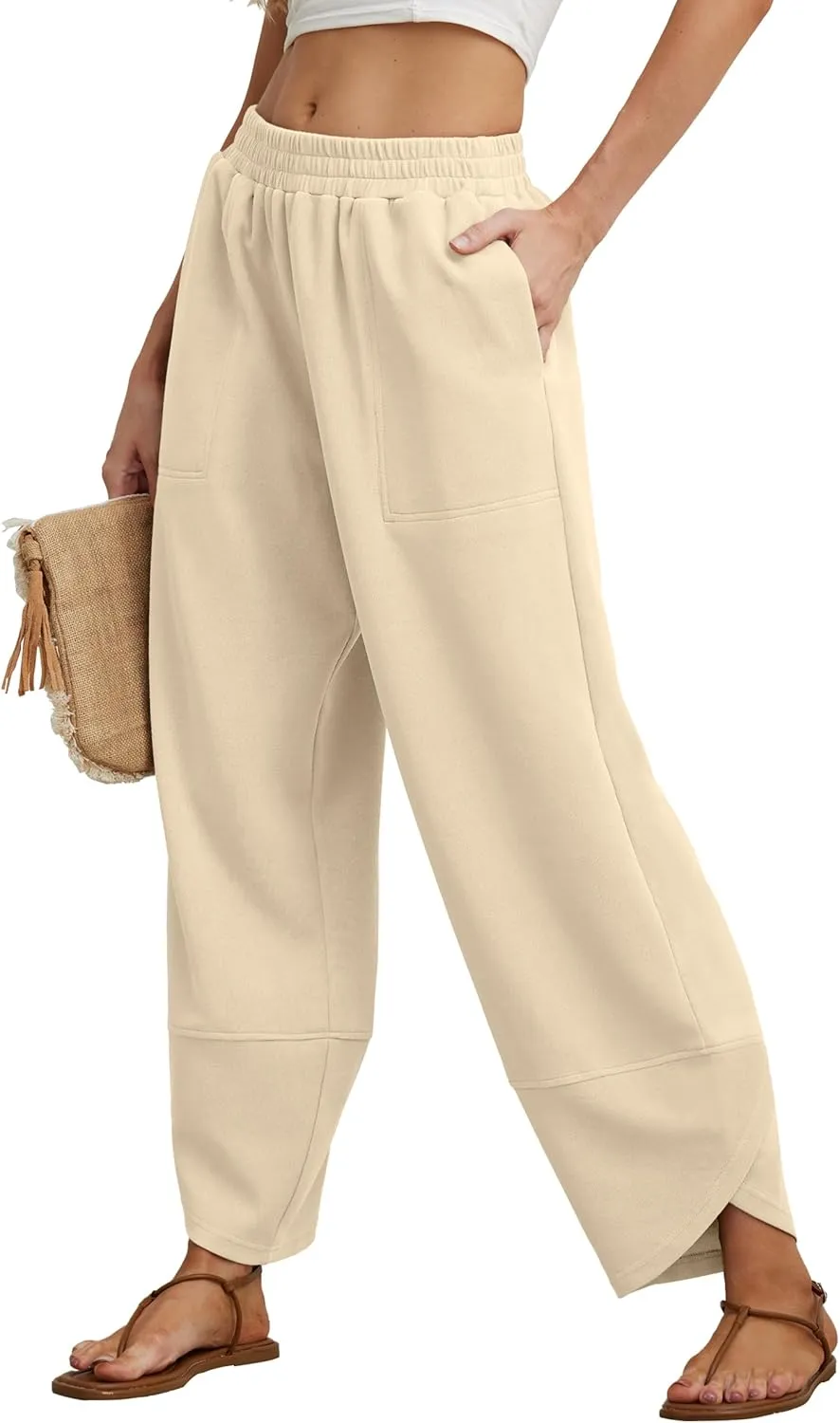 Womens Wide Leg Harem Pants Casual Loose Elastic Waist Solid Color Comfy Palazzo Lounge Baggy Sweatpants with Pockets
