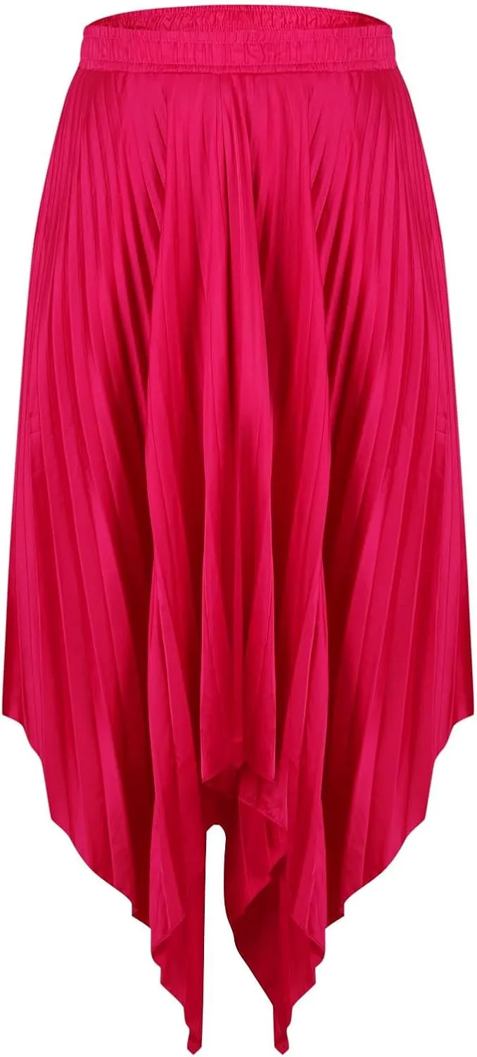 Xiaojmake Pleated Chiffon Skirts for Women High Elastic Waisted Flowy Asymmetrical Skirt Dressy High Low Summer Midi Skirts