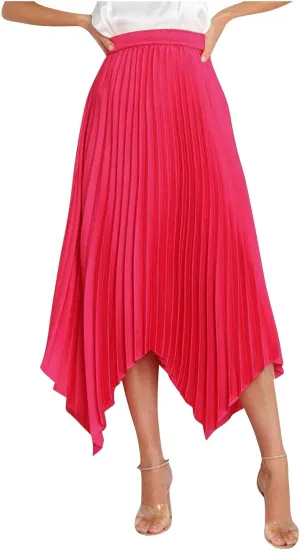 Xiaojmake Pleated Chiffon Skirts for Women High Elastic Waisted Flowy Asymmetrical Skirt Dressy High Low Summer Midi Skirts