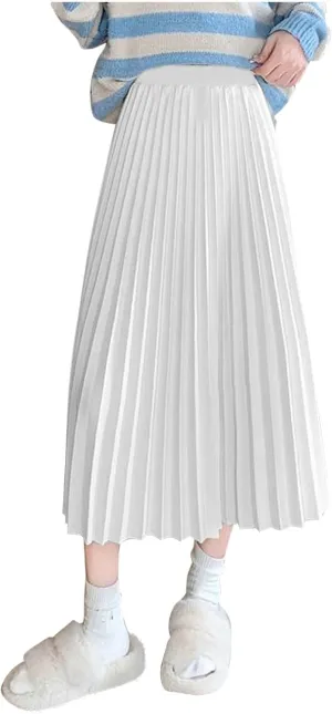 Xiaojmake Pleated Midi Skirts for Women A-Line High Elastic Waisted Summer Flowy Beach Maxi Skirt Chiffon Long Swing Skirts