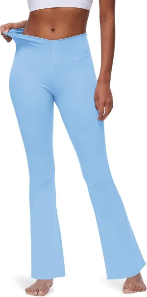 Yoga Pants with Pockets for Women Crossover Flare Leggings Wide Leg Pants for Women Tummy Control