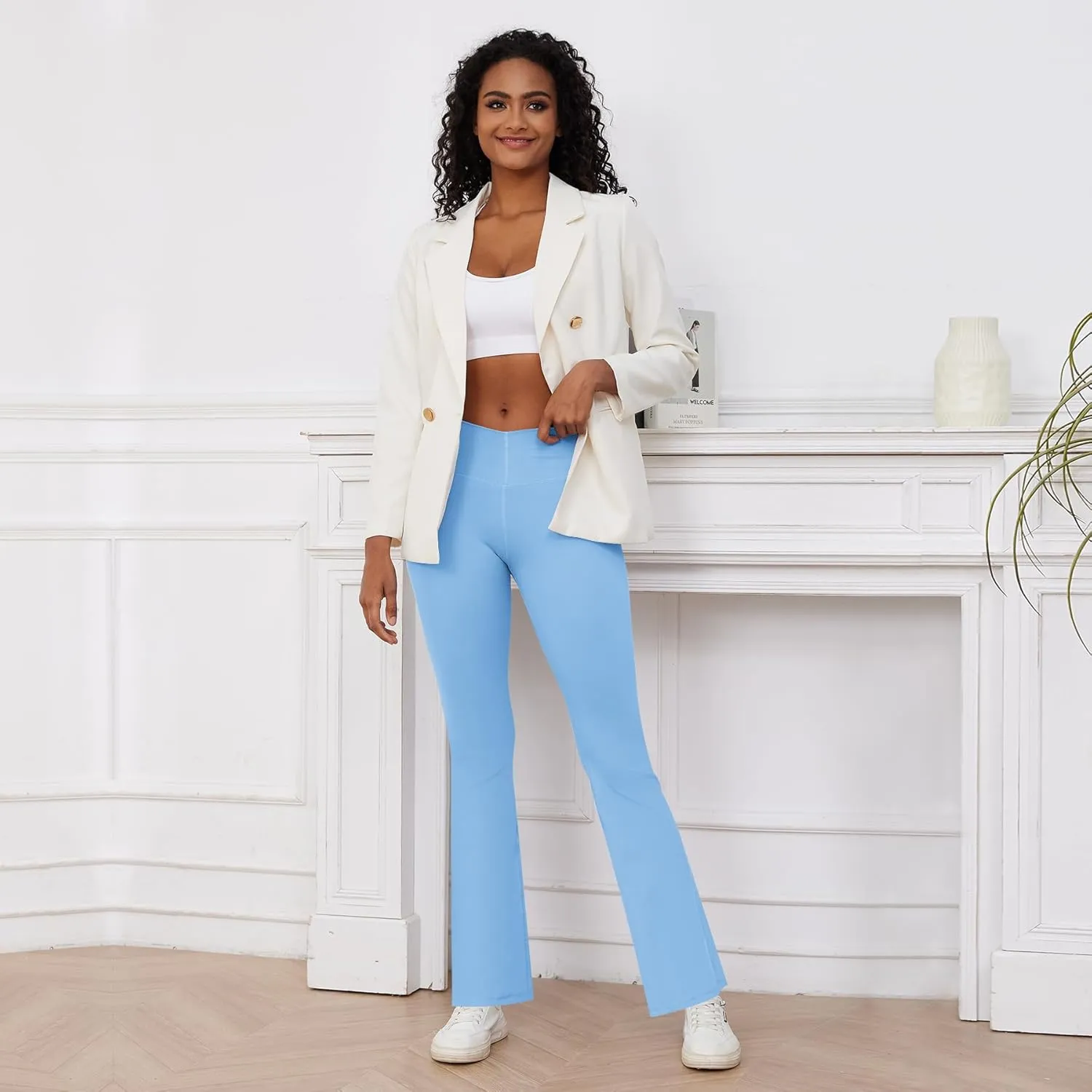 Yoga Pants with Pockets for Women Crossover Flare Leggings Wide Leg Pants for Women Tummy Control