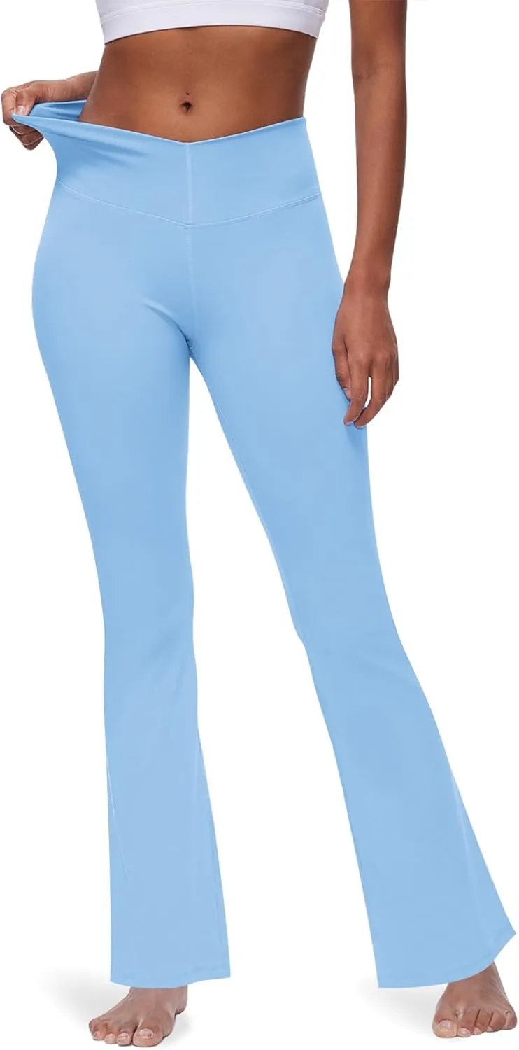 Yoga Pants with Pockets for Women Crossover Flare Leggings Wide Leg Pants for Women Tummy Control