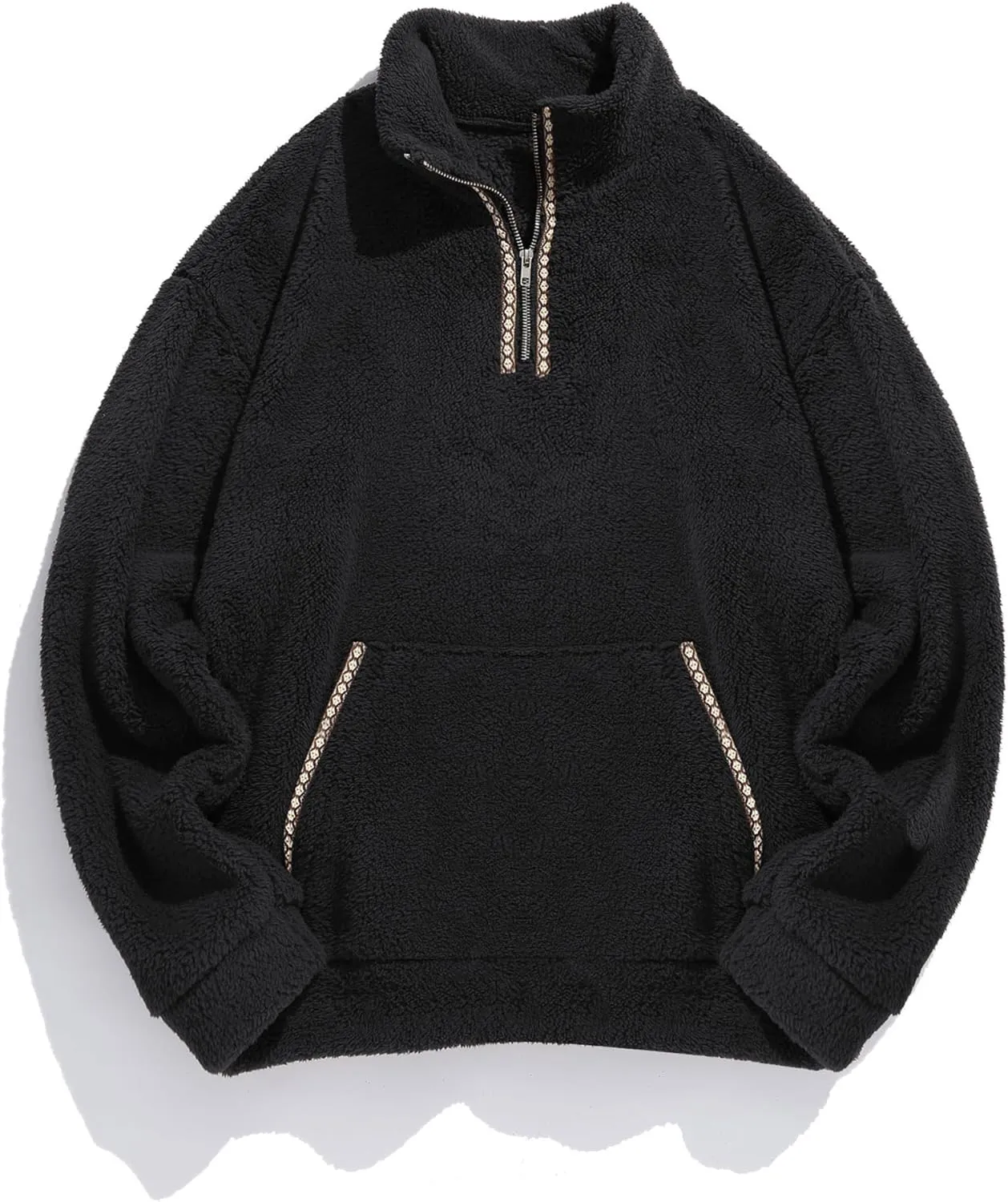 ZAFUL Mens 1/4 Zipper Fleece Sherpa Pullover Sweatshirt Ethnic Aztec Printed Kangaroo Pocket Fall Winter Unisex Hoodie Tops